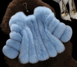Fashion Silver Fox Real Fur Coat Thick Warm Blue