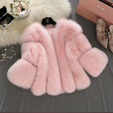Fashion Silver Fox Real Fur Coat Thick Warm Blue