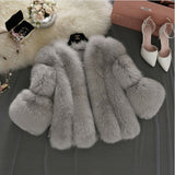 Fashion Silver Fox Real Fur Coat Thick Warm Blue
