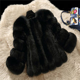 Fashion Silver Fox Real Fur Coat Thick Warm Blue