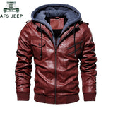 Military Hooded Oblique Zipper Motorcycle Leather Jacket