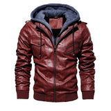 Military Hooded Oblique Zipper Motorcycle Leather Jacket