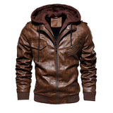Military Hooded Oblique Zipper Motorcycle Leather Jacket