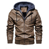 Military Hooded Oblique Zipper Motorcycle Leather Jacket