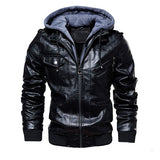 Military Hooded Oblique Zipper Motorcycle Leather Jacket
