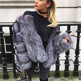 Fashion Silver Fox Real Fur Coat Thick Warm Blue