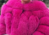 Fashion Silver Fox Real Fur Coat Thick Warm Blue